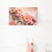 Roze Bloesem Rozen Waterverf Kunstdruk #2 Spandoek (Insitu)