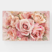 Roze Bloesem Rozen Waterverf Kunstdruk #3 Spandoek (Horizontaal)