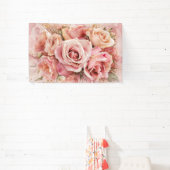 Roze Bloesem Rozen Waterverf Kunstdruk #3 Spandoek (Insitu)