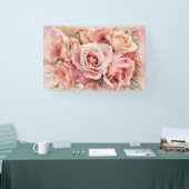 Roze Bloesem Rozen Waterverf Kunstdruk #3 Spandoek (Beurs)