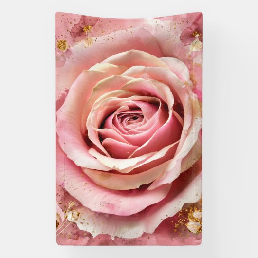 Roze Bloesem Rozen Waterverf Kunstdruk #4 Spandoek (Verticaal)