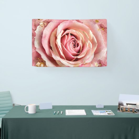 Roze Bloesem Rozen Waterverf Kunstdruk #4 Spandoek (Beurs)
