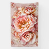 Roze Bloesem Rozen Waterverf Kunstdruk #5 Spandoek (Verticaal)