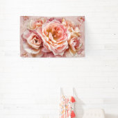 Roze Bloesem Rozen Waterverf Kunstdruk #5 Spandoek (Insitu)