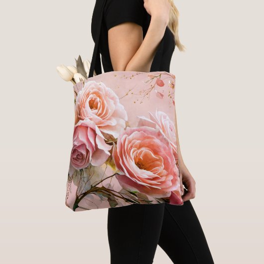 Roze Bloesem Rozen Waterverf Schilderen Tote Bag (Dichtbij)
