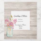 Roze Bloesem Rustieke Mason Jar Woodgrain Wijn Etiket (Enkel label)