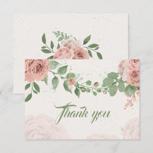 Roze Bloesem Salie Groene bladeren Bedankkaart (Voorkant / Achterkant)