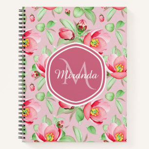 Roze Bloesem Salie Monogram Naam Notitieboek