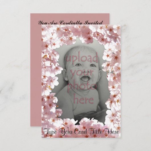 Roze bloesem Uitnodigingen Aangepaste RSVP-kaarten (Voorkant / Achterkant)