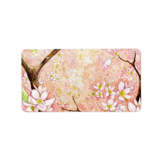 Roze bloesem Uitzicht Etiket (Voorkant)
