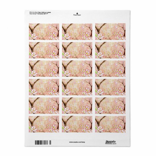 Roze bloesem Uitzicht Etiket (Full Sheet)