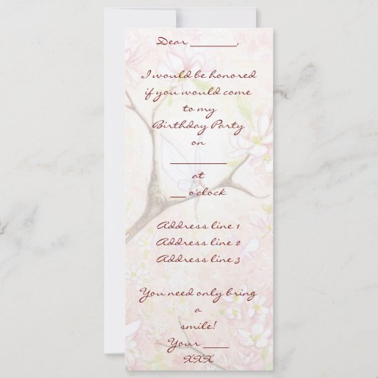 Roze bloesem Uitzicht, Kaart (Achterkant)