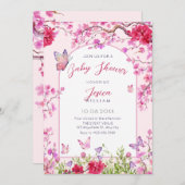 Roze bloesem vlinders baby shower kaart (Voorkant / Achterkant)