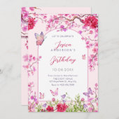 Roze bloesem vlinders verjaardag kaart (Voorkant / Achterkant)