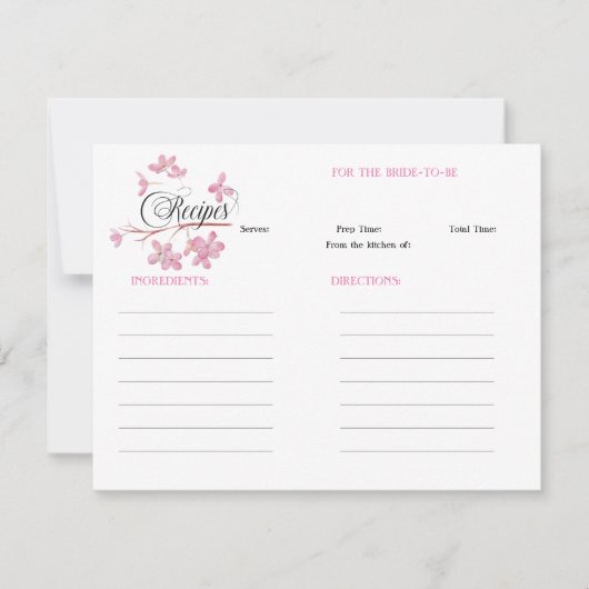 Roze Bloesem Vrijgezellenfeest Recept Notitiekaartje (Voorkant)