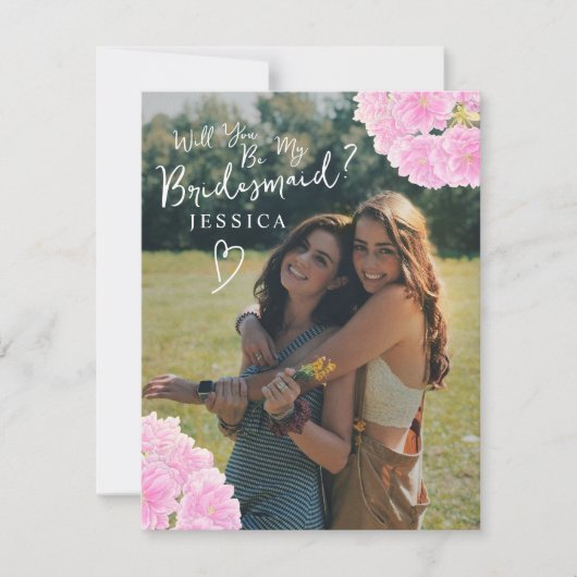 Roze bloesem waterverf bruidsmeisje voorstel notitiekaartje (Voorkant)