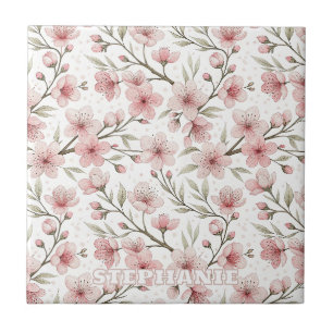 Roze Bloesem Wit Bloemmotief Vintage Tegeltje