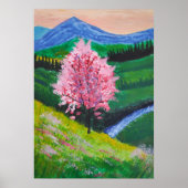 Roze Bloesemboom in groen veld Poster (Voorkant)