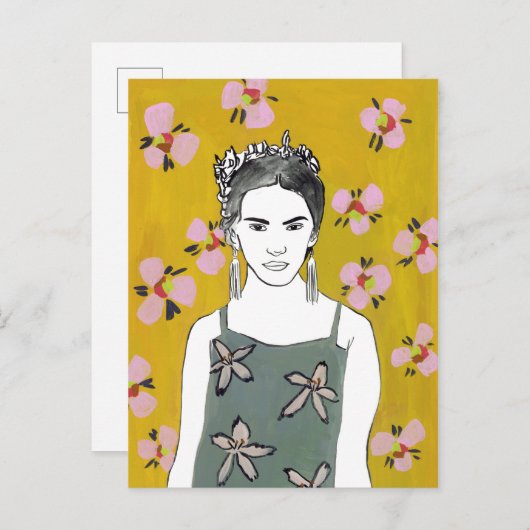 Roze bloesemdame - Geel Briefkaart (Voorkant / Achterkant)