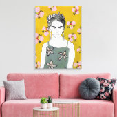 Roze bloesemdame - Geel Canvas Afdruk (Insitu (Woonkamer))