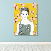 Roze bloesemdame - Geel Canvas Afdruk (Insitu (Houten vloer))