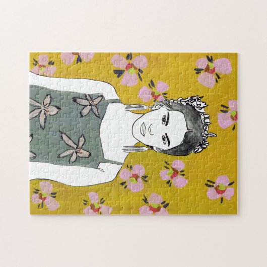 Roze bloesemdame - Geel Legpuzzel (Horizontaal)