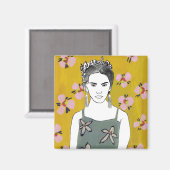 Roze bloesemdame - Geel Magneet (Voorkant / Achterkant)