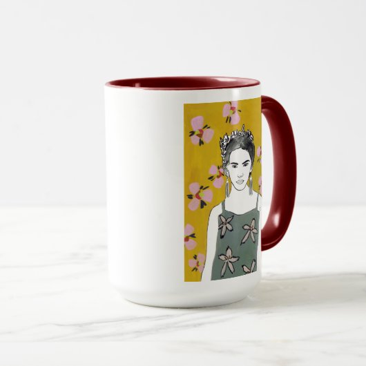 Roze bloesemdame - Geel Mok (Voorkant rechts)