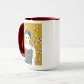 Roze bloesemdame - Geel Mok (Voorkant links)