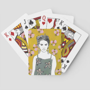 Roze bloesemdame - Geel Pokerkaarten