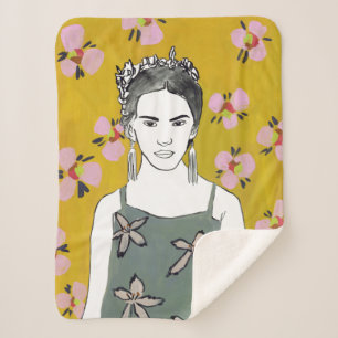 Roze bloesemdame - Geel Sherpa Deken