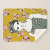 Roze bloesemdame - Geel Sherpa Deken (Voorkant (horizontaal))