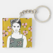 Roze bloesemdame - Geel Sleutelhanger (Achterkant)