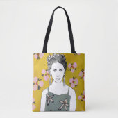 Roze bloesemdame - Geel Tote Bag (Voorkant)