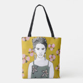 Roze bloesemdame - Geel Tote Bag (Achterkant)