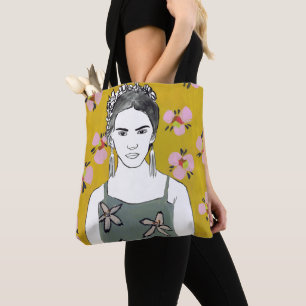 Roze bloesemdame - Geel Tote Bag