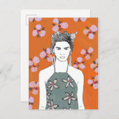 Roze bloesemdame - Oranje Briefkaart (Voorkant / Achterkant)