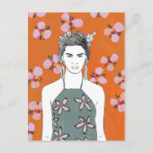 Roze bloesemdame - Oranje Briefkaart (Voorkant)