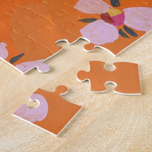 Roze bloesemdame - Oranje Legpuzzel (Zijkant)