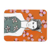 Roze bloesemdame - Oranje Magneet (Horizontaal)