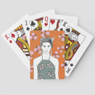 Roze bloesemdame - Oranje Pokerkaarten