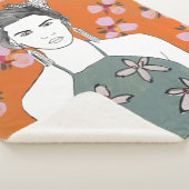 Roze bloesemdame - Oranje Sherpa Deken (3/4)