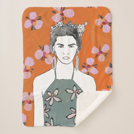 Roze bloesemdame - Oranje Sherpa Deken (Voorkant)
