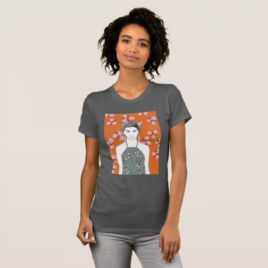 Roze bloesemdame - Oranje T-shirt (Voorkant volledig)