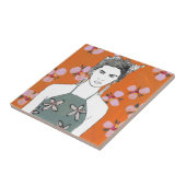 Roze bloesemdame - Oranje Tegeltje (Zijkant)