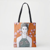 Roze bloesemdame - Oranje Tote Bag (Voorkant)