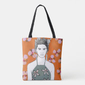 Roze bloesemdame - Oranje Tote Bag (Achterkant)