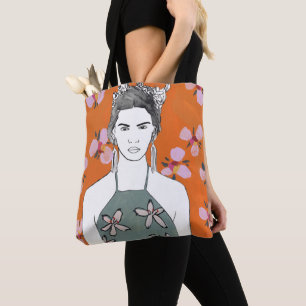 Roze bloesemdame - Oranje Tote Bag