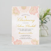 Roze bloesemmeisje Christening goud kruis echt Folie Uitnodiging (Staand Voorkant)