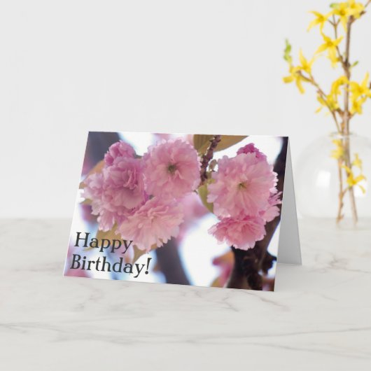 Roze bloesems Birthday Blessings Card Kaart (Gele Bloem)